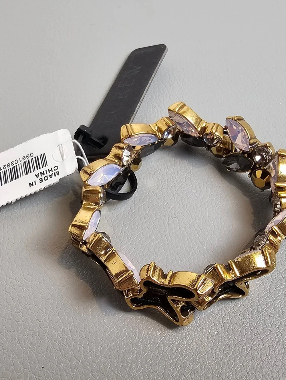 [J CREW] Puzzle Stretch Bracelet Opalescent, Lavender and Black Stones Gold Tone